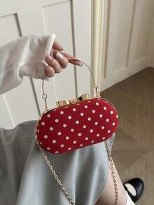 Fashionable Mini Red Bottom White Polka Dot Luxury Metal Chain Portable Women Evening Bag Exquisite Wedding Crossbody Handbag Bow Decor - Red - View 5