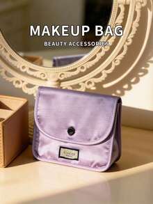 2‑Colors Optional Satin Flap Makeup Bag Portable Travel Cosmetic Storage Pouch Large‑Capacity Gift For Women Gucci Beauty Satin Makeup Bag Light Pink & Lavender Two‑Colors Optional - Purple - View 4