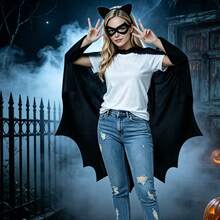 Women's Bat Wing Cape Set, Glitter Cat Ear Headband And Eye Mask, Halloween Cosplay Costume Accessories, Suitable For Masquerade And Theme Parties - Dark Style - View 6