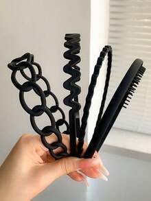 4pcs Matte Frosted Toothed Non-Slip Hair Headband Set, Versatile Multi-Style Hair Accessories For Girls, Suitable For Washing Face And - Multicolor - View 7