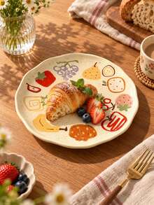 Hand-Painted Fruit Doodle 8.5 Inch Ceramic Plate, Hand-Painted Underglaze Craft, Asymmetrical Hand-Molded Plate, Salad Plate, Pasta Plate, Dessert Plate, Multi-Purpose Serving Tray, Suitable For Daily Use And Gifting. - Multicolor - View 9