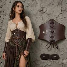 Medieval-Style Faux Leather Waist Corset, Decorated With Dazzling Rhinestone Chain, Creates Authentic Retro Renaissance Look For Dance & Party Dress-Up - Vintage Waist Cincher for Dance Costume - View 8