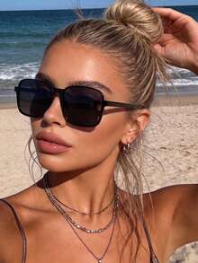 1 Pair Women's Square Frame Glasses, Minimalist Solid Color, Casual, Suitable For Beach, Vacation, Travel, Photography - Multicolor - View 7