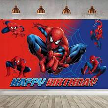 1pc Super Hero Printed Birthday Party Background Fabric, Red And Blue Spider Pattern Happy Birthday Banner Portrait Shooting, Holiday Party Comic Style Party Supplies, Home Wall Decoration, Event Photo Decoration - Multicolor - View 6