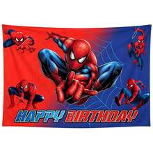1pc Super Hero Printed Birthday Party Background Fabric, Red And Blue Spider Pattern Happy Birthday Banner Portrait Shooting, Holiday Party Comic Style Party Supplies, Home Wall Decoration, Event Photo Decoration - Multicolor - View 7