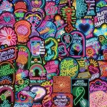 50pcs Neon Mental Health Stickers, Waterproof Vinyl Stickers, Suitable For Scrapbooking, Journaling, Decorating Laptops, Bumpers, Skateboards, Water Bottles, Computers, Phones. - Multicolor - View 1