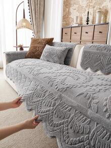 ZXZGM 1pc French Embossed Jacquard Faux Rabbit Fur Sofa Cover, Minimalist Luxury Style, Wavy Edge Full Coverage Sofa Slipcover, Anti-Slip Anti-Scratch Pet-Friendly Sofa Protector, Machine Washable Thickened Jacquard Texture Sofa Cover, Solid Color Durable Wear-Resistant Sofa Cover, All-Season Living Room Bedroom Car Home Use, Fits Straight L-Shaped Functional Sofa, Rental Home Dust-Proof Sofa Cover Blanket, Autumn Home Decor, Fall, Autumn, Fall Decor, Sofa Cover, Couch Cover - Light Grey - View 5