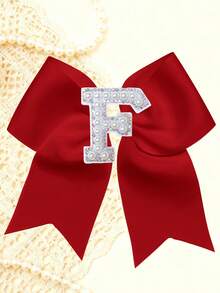 1pc Personalized A-Z Letter Bow Hair Clips For Little Girls, Red Ribbon Bow With Pearl Rhinestone Initial, Cute Daily Hairstyle Decorations - Red - View 8