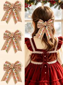 1pc Brown Christmas Hair Clip, Fabric Gingerbread Man Long Tail Bow, Cute Girl Hair Accessory, Birthday Party Gift, Winter Daily Wear - Multicolor - View 8