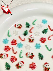 30pcs Mixed Christmas Series Glitter Snowflake Candy Cane, Halloween Cartoon Winged Little Devil Evil Eye Nail Art Decorations - Multicolor - View 9