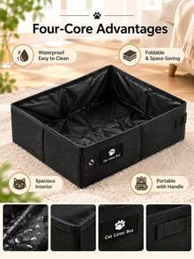 1pc Foldable Splash-Proof Cat Litter Box, Waterproof Portable Cat Toilet, Odorless Open-Top Cat Litter Tray, Easy To Clean Cat Toilet, Suitable For Travel, Car And Outdoor Use - L - View 9