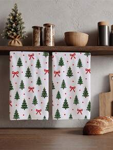2pcs Minimalist Christmas Tree & Red Bow Polka Dot Pattern Kitchen Towels, 40*60cm Soft Microfiber Tea Towels, Suitable For Home Kitchen Restaurant Outdoor Camping Tabletop Cleaning Dish Cloth Hand Towel Accessories, Winter Christmas Theme Kitchen Towels Holiday Gift - Multicolor - View 10