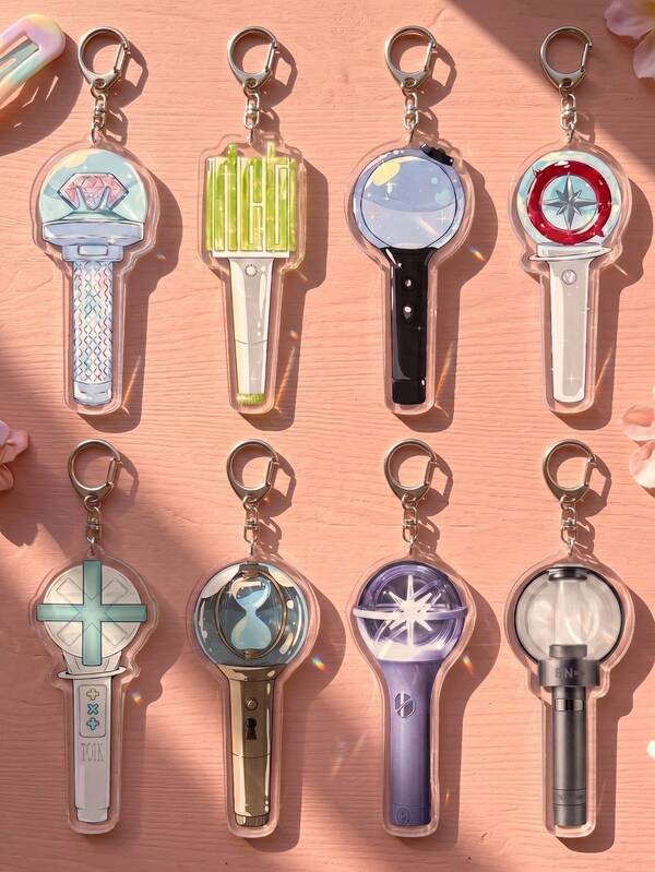 1 pieza/8 piezas Llavero de acrílico con forma de LightStick de K--Pop, conjunto de colgantes réplica de grupo musical lindo, accesorio para entusiastas de conciertos Y2K, regalo perfecto para fans de K-Pop y amigos, acrílico transparente de alta calidad, adecuado para bolsos, llaves y decoración diaria.