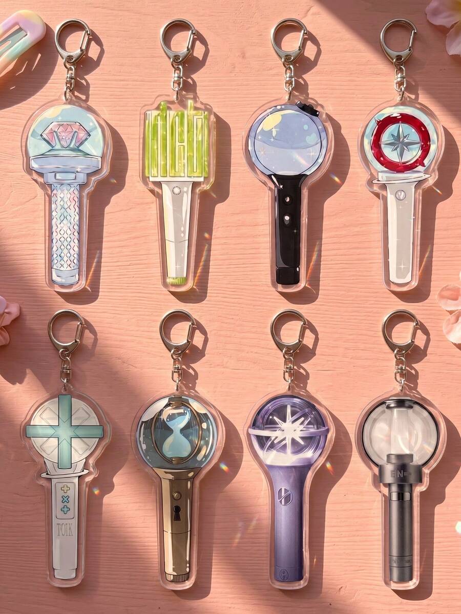 1pc/8Pcs K--Pop Fan LightStick Acrylic KeychainCharms, Cute Music Group Replica Pendant Set, Y2K Concert Enthusiast Accessory, Perfect Gift For K-Pop Fans And Friends, High-Quality Transparent Acrylic, Suitable For Tote Bags, Keys And Daily Decoration. - Multicolor - View 1