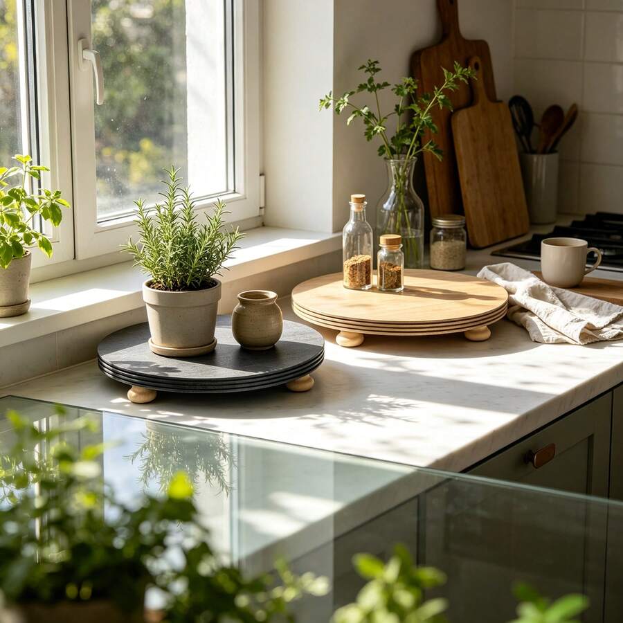 360° Rotating Wooden Plant Lazy Susan Turntable, 21.8cm Round Plant Pot Rotating Tray With Solid Wood Legs, Scratch Resistant Indoor Desktop Flower Pot Display Stand
