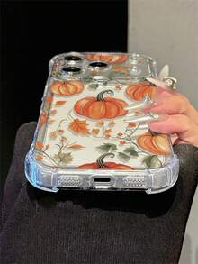 Transparent Bottom Pumpkin Autumn Leaf Print Pattern Phone Case, Compatible With Iphone 18 Pro Max 18 Pro 17 Air 17 16 Pro Max 16 15 Pro Max 15 15 14 13 12, With A Protruding Lens Frame For Protection, Scratch Resistant And Shockproof Phone Case, Autumn Healing Phone Protective Case, Phone Accessories - Multicolor - View 4