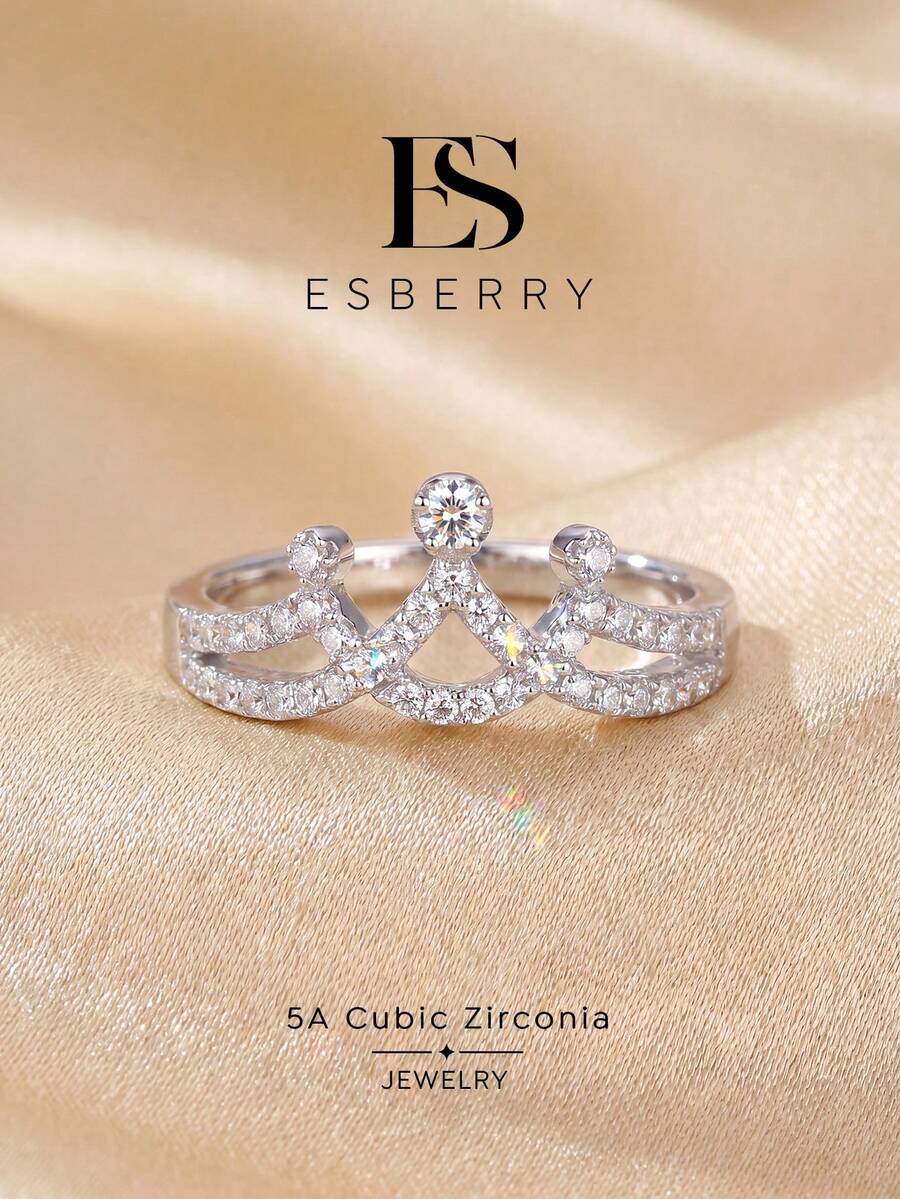 ESBERRY 1pc Elegant Luxury Princess Crown Ring, Exquisite Women's Jewelry Gift, Suitable For Dating - Diamond Crown Ring - View 1