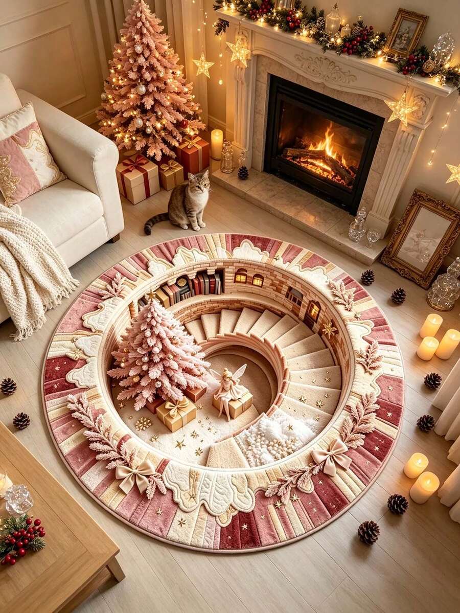 1pc Christmas Spiral Staircase Floor Mat, Christmas Gift, Door Mat, Small Rug, Welcome Mat, Carpet, Floor Mat, Outdoor Door Mat, Kitchen Rug, Home Decor, Front Door Mat, Area Rug, Outdoor Mat - Multicolor - View 1