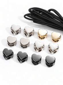12/8/4/1pc/Set Multi-Functional Heart-Shaped Double-Hole Cord Lock (Silver/Gunmetal/Black), Spring Buckle Adjuster, Commonly Used For Hoodie, Backpack Or Clothing Drawstring Adjustment, Clothing Accessories - Multiple Styles - View 3