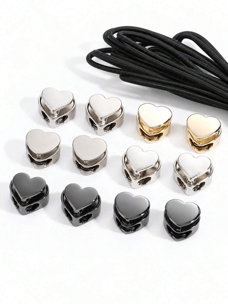 12/8/4/1pc/Set Multi-Functional Heart-Shaped Double-Hole Cord Lock (Silver/Gunmetal/Black), Spring Buckle Adjuster, Commonly Used For Hoodie, Backpack Or Clothing Drawstring Adjustment, Clothing Accessories