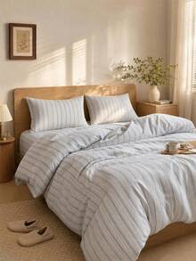 Veyra Day 3pcs Polyester Simple Stripe Bedding , Zipper Closure, Soft Skin-Friendly Breathable, Dormitory , Single , Double, King-Size Bed,  Bed Quilt Cover Set,  Machine Washed (One Quilt Cover, Two Pillowcases) - Multicolor - View 1