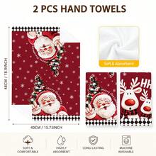 2 buah Handuk Dapur Motif Natal, Santa Claus, Rusa Kutub, Kepingan Salju, Pohon Natal, Desain Teks, Handuk Tangan Merah untuk Liburan, Handuk Dekorasi Rumah Dapur Musim Dingin, Dekorasi Pesta Natal, Hadiah Liburan untuk Memanggang dan Membersihkan - MultiWarna - View 6