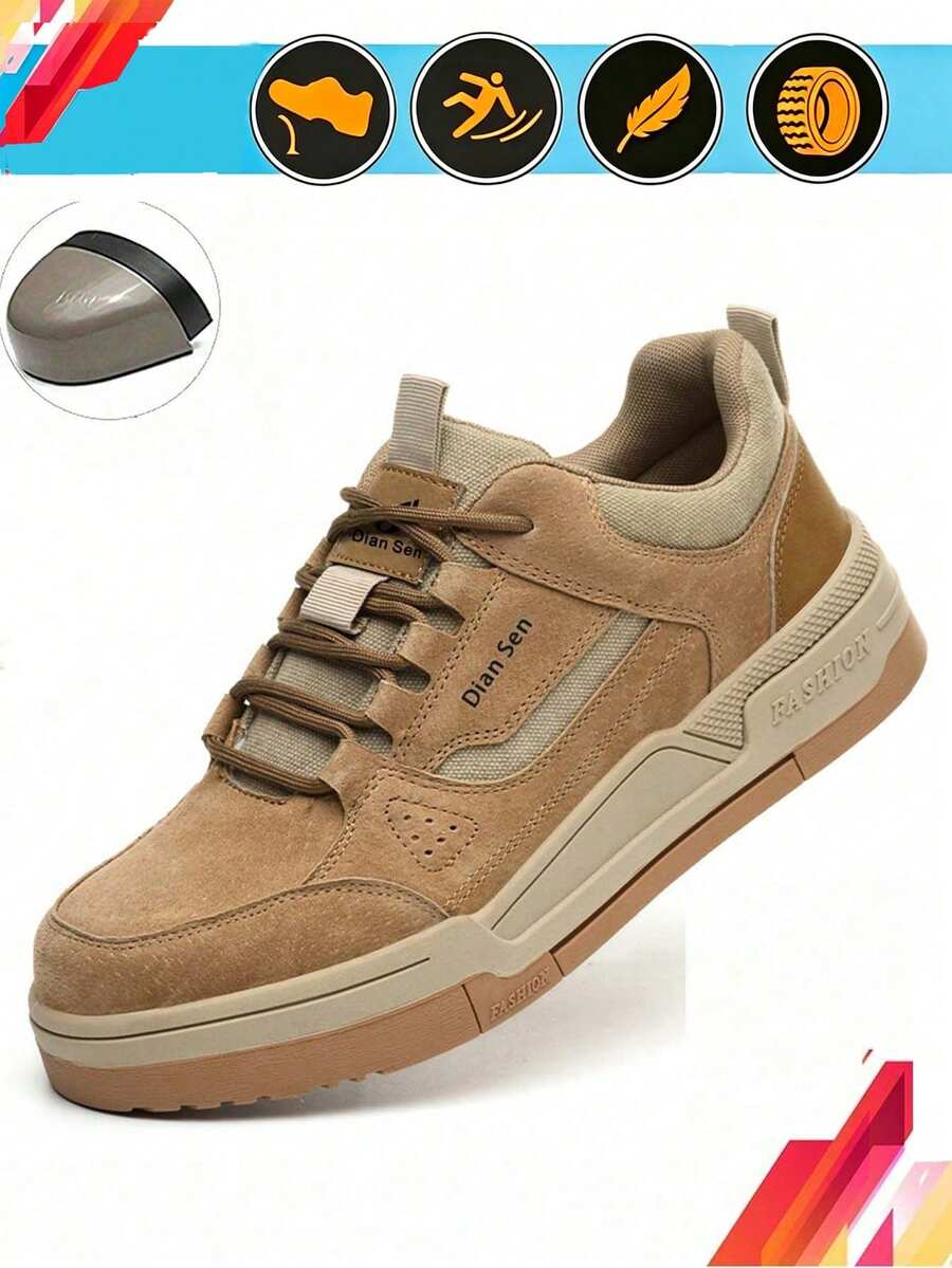 Men's Hiking Shoes, Steel Toe Design, Wear-Resistant Rubber Sole, Shock-Absorbing Lace-Up Design, Outdoor Trekking Shoes, Suitable For Daily Work And Sports - Brown - View 1