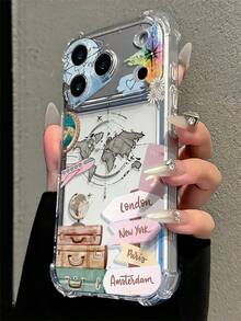 Luggage Airplane Travel Sticker Creative Phone Case, Autumn/Winter Personalized Transparent Four-Corner Airbag Anti-Drop Soft TPU Protective Shell, Compatible With Apple 18Pro/18Pro Max/17/17 Pro/17 Pro Max/16/16 Pro/16 Plus/16 Pro Max/15/15 Pro/15 Plus/14/14 Pro/14 Pro Max/13/13 Pro/13 Pro Max/12/12 Pro/12 Pro Max/11/7/8/XR, Full Coverage Dirt-Resistant Phone Case - Multicolor - View 3
