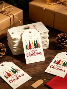 100/50/25pcs Christmas Gift Tags With Jute Rope, Merry Christmas Rope Tags, Classic Christmas Holiday Gift Tags, Christmas Paper Gift Tags, Christmas Tree Gift Tags, Personalized Party Favor Candy Bag Tags, DIY Handmade, Christmas Party - Multicolor - View 6