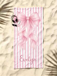Custom Name Pink Bow Beach Towel, Soft Absorbent Microfiber Towel, Lightweight For Beach Pool Camping Travel, Girls Kids Gift - Multicolor - View 5