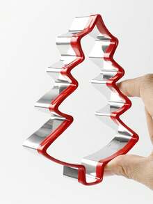 3pcs Christmas Tree Cookie Cutter Set, 430 Stainless Steel With Red Plastic Rim, Small Medium Large 3 Sizes, Reusable Baking Tools For Holiday Dessert Making, Christmas Party Cookie Mold - Multicolor - View 5