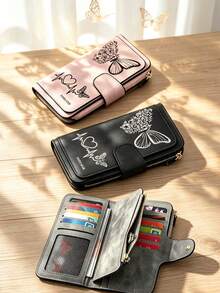 Women's Long Zipper Clutch Wallet With Large Capacity Card Slots, Featuring Exquisite Floral And Butterfly Pattern Design And Fashionable Coin Compartment; Perfect Gift For Friends, Family Or Mother For Daily Use, Thanksgiving Or Christmas - Multicolor - View 8