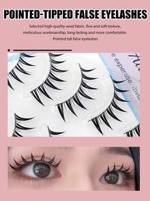5 Pairs Wet-Look Pointed Cartoon Eyelashes, Invisible Band, Comfortable & Lightweight, Faux Mink Fur, Soft & Natural Fit, Sweet Korean-Style Makeup For Daily, Date, Party Eye Looks - Black - View 3