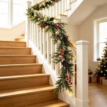 Christmas Pine Needle Garland With Red Berry And Ball Hanging Vines - Gold - View 3