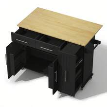 Kitchen Island With Drop Leaf, Storage Trolley With 3-Tier Pull-Out Cabinet Organizer, Internal Storage Rack, Rolling Cart With Towel Holder & 2 Drawers Dining Room, Black - Black+Natural + MDF - View 7