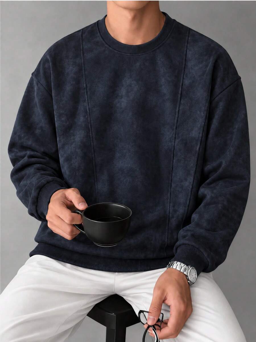 Men's Crew Neck Pullover Sweatshirt, Vintage American Loose Casual Sweatshirt Spring Autumn, Fashion , Running Sports Men's Pullover Top - Black - View 1