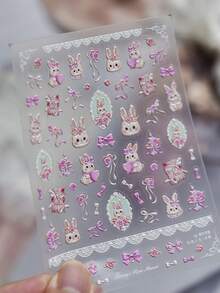 1 Embossed Nail Art Luxury Sticker, New Sweet And Cute Cartoon Nail Charm Sticker, Back Adhesive Rose Bunny Sticker, Nail Art Accessory Sticker - Multicolor - View 8