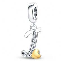 1pc S925 Sterling Silver Letter Pendant, Rhinestone Inlaid Dual Color Heart Design, 26 English Letters Available, Exquisite Hollow Craftsmanship, Original Bracelet Necklace DIY Pendant Chain Jewelry Making, Personalized Name Identifier Accessory, Suitable For Daily Wear And Holiday Gifts, Comes With Elegant Gift Box - Silver - View 29