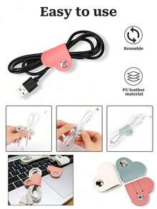 1 Mixed-Color Heart-Shaped Data Cable Storage Box, Earphone Cable Winder Storage Box, PU Leather Material, Suitable For Both Men And Women, Anti-Loss Cable Winder, Suitable For Halloween, Christmas, Thanksgiving Parties And Other Occasions, - Multicolor - View 2