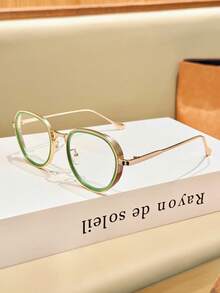 1PC Unisex Round Cat Eye Frame Glasses, Contrast Color Elegant Luxury Metal Decor, Y2K Sweet Cool Retro Street Minimalist Fashion Eyewear Frame For Vacation - Clear - View 2
