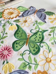 1/2/4pcs Round Embroidered Decorative Placemats, 35cm Butterfly Floral Daisy Table Mats, Decorative Table Mats For Home Party Tabletop Decoration - Green - View 5