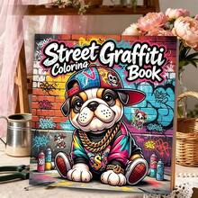 1pc Street Graffiti Funny Cartoon Bulldog Pattern Coloring Book, Suitable For Relaxation And Stress Relief, Perfect Gift For Birthday, Party, Christmas And Other Holidays - Single Piece - View 5