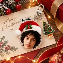 1pc Custom Photo Christmas Keyring,Personalised Name Face Keychain, Festive Santa Hat Bag Charm, Xmas Stocking Filler Gift,Gift For Him/Her,Christmas - Multicolor - View 3
