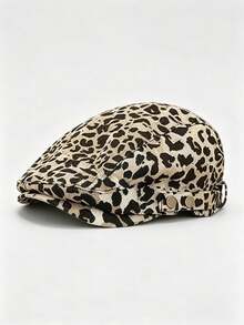 Women Leopard Print Newboy Flat Cap, Adjustable Side Buckle Twill Fabric Hat, Vintage Casual Street Y2K Style Accessory - Multicolor - View 6