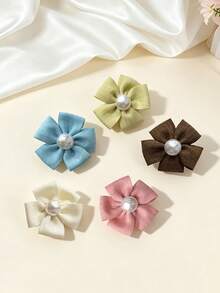 10pcs Cute Girls Pearl Flower Hair Clips, 3D Fabric Petal Design, Children's Bun Hair Clips, Suitable For School, Outings, Festivals, Versatile Energetic Little Girl Hair Accessories - Red - View 8