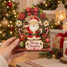 1/2pcs Vintage Santa Claus & Snowman Wooden Decorative Figurines, Wreath Arch Design, Rustic Style, Suitable For Home, Holiday Party, Country Dining Table Decor Gift, Christmas Decoration - Christmas Ornament - View 5