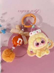 1pc Sweetheart Big Ear Plush Keychain, Cute Cartoon Bag Pendant For Adults, Fashion Solid Color Plastic Inner Chain Key Ring, Bag Accessory - Multicolor - View 3