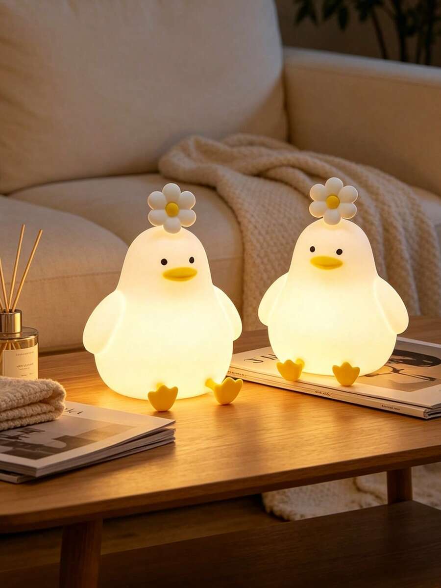 1 cái đèn ngủ hình vịt dễ thương, đèn LED silicone cảm biến chuyển động sạc USB, điều chỉnh độ sáng 3 mức, hẹn giờ, đèn trang trí phòng ngủ và phòng khách - Nhiều màu - Xem 1