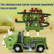 New Multi-Function Electric Sliding Track Car, Little Yellow Duck Fire Rescue Vehicle, Dinosaur Tyrannosaurus Rex Triceratops, Circular Track With Colorful Lights And Music, Automatic Obstacle Avoidance Children's Toy Car (3 AA Batteries Required) - Multicolor - View 6