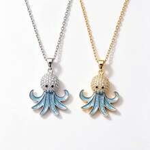 1pc Stainless Steel Chain Zirconia Octopus Pendant Fashion Necklace Jewelry For Women, Gift Accessory - Style H - View 4